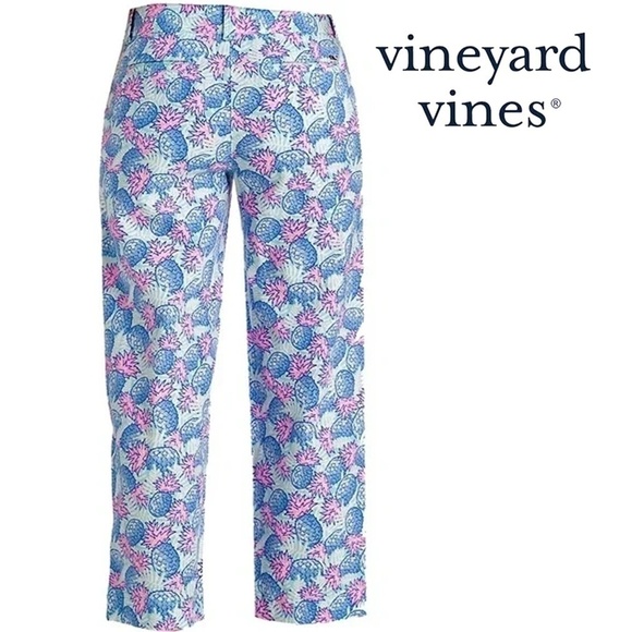 VINEYARD Vines Pineapple Catamaran Capri Pants Jeans Cropped Linen Cotton Blend - Picture 1 of 12